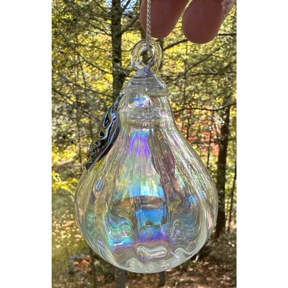 Vtg Dansk Blown Glass Iridescent Pear Shaped Christmas Holiday Ornament -S73 - Picture 3 of 9